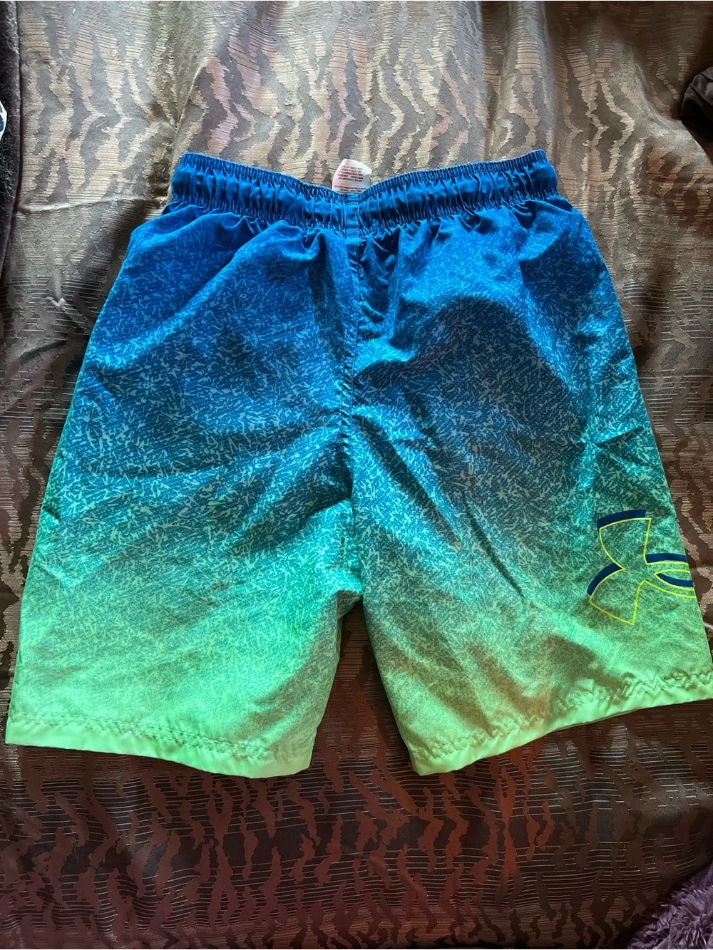 Under Armour Boys' Blue & Lime Green Swim Shorts with Drawstring-SZ 18-20-NWOT